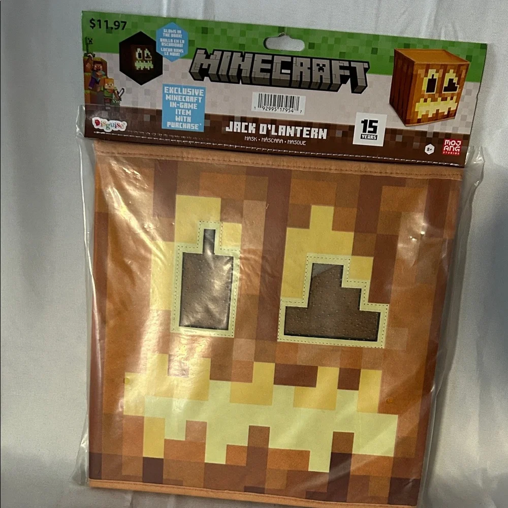 Ages 8+ Minecraft Jack O'Lantern Block Head Mask Costume Accessory Brand New
